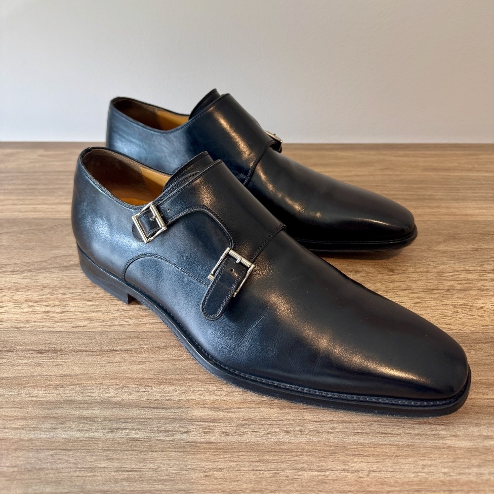 Magnanni Men's Double Monk Strap Dress Shoes – Black Leather (Made in Spain)